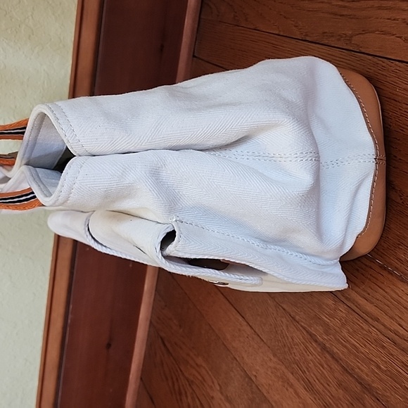 ‼️NWOT Pottery Barn White and Orange Seacliff Canvas Tote with Striped Handles - Picture 10 of 17